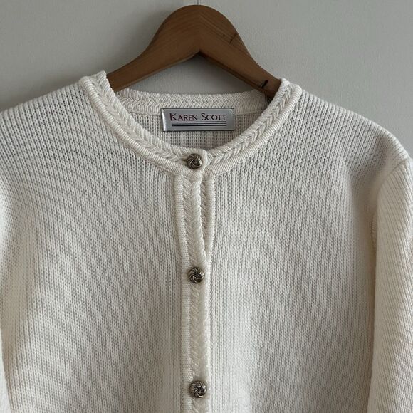 Vintage Wool Blend Ivory Boxy Cardigan M Crop Ladies Preppy Cottagecore Grandma - Picture 5 of 13